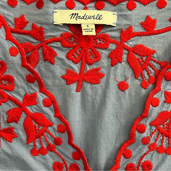 Madewell - Breeze Red Embroidery Blue Dress Pockets - Size Small - Picture 15 of 16